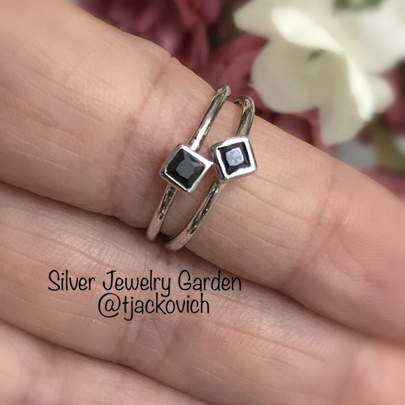 Stackable Black CZ Sterling Silver Ring - Picture 1 of 5